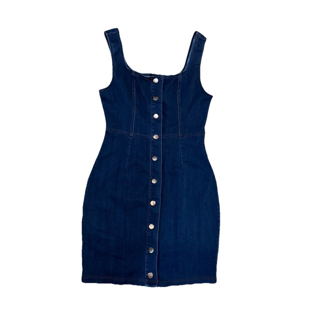 Blashe Women's Denim Bodycon Dress Size M Blue Button Front‎ Stretch Sleeveless